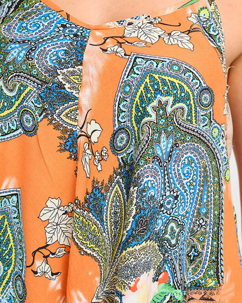 Robe femme asymétrique orange à motifs - Vêtements