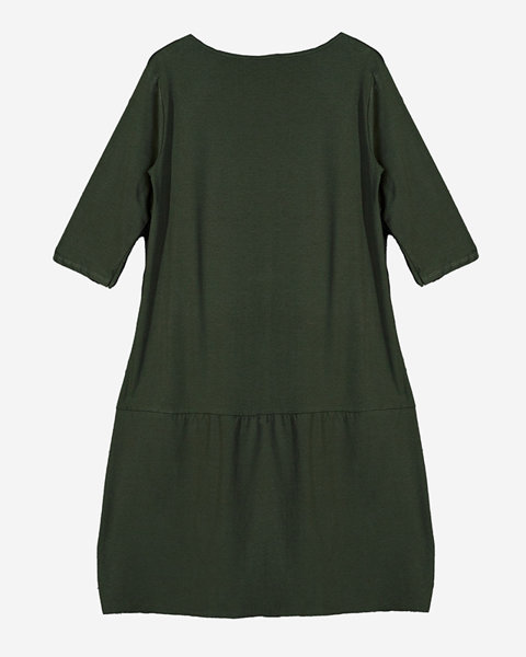 Robe femme vert foncé avec imprimé et découpe en bas - Vêtement