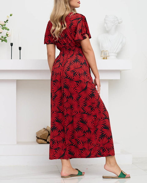 Robe longue femme noire et rouge à motifs - Vêtements