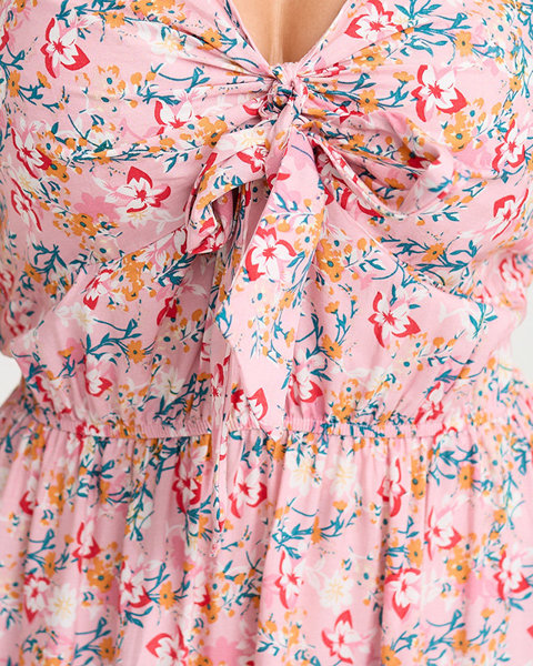 Robe longue fleurie à bretelles roses pour femme - Vêtements