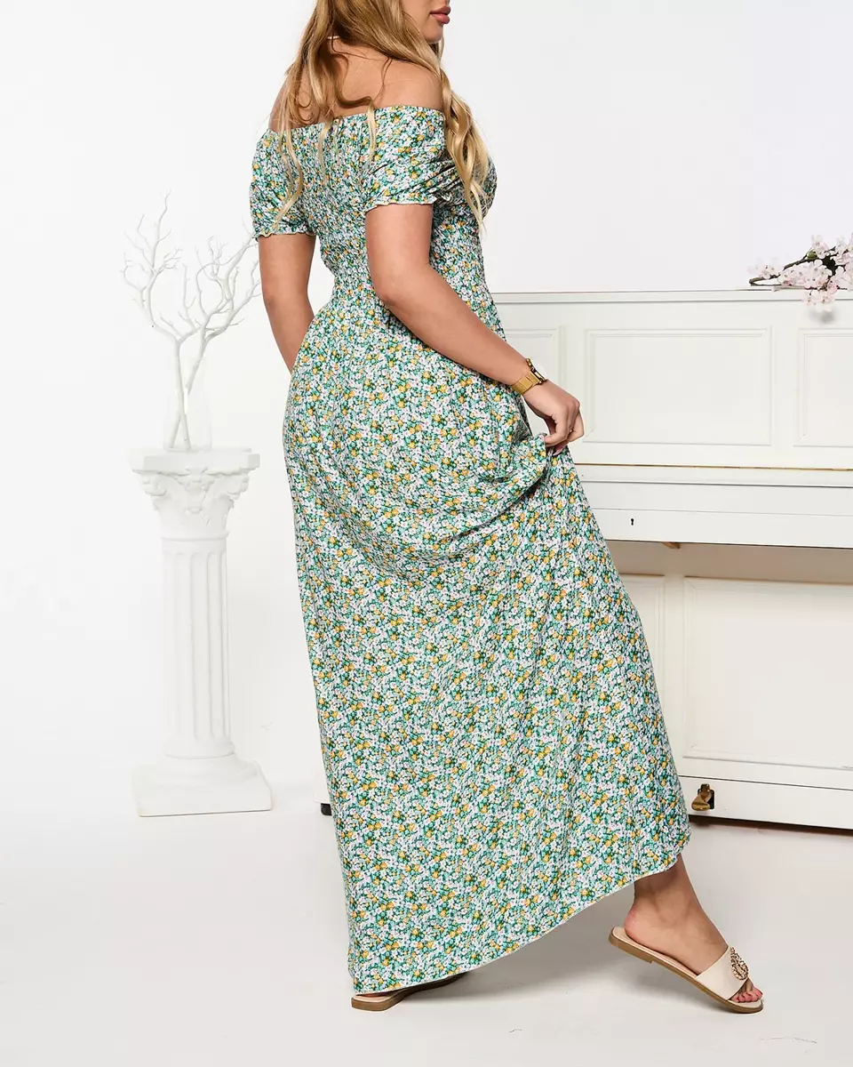 Robe longue verte a'la hiszpanka à motif floral pour femme - Vêtements