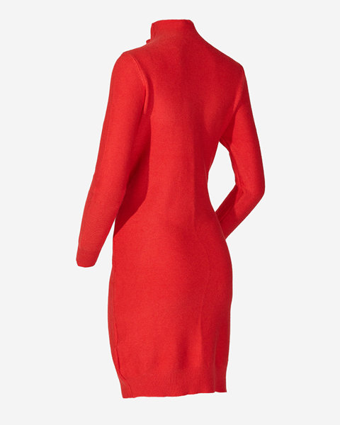 Robe pull femme rouge à col roulé - Vêtements