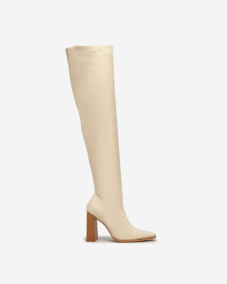 Royalfashion Bottes à enfiler sur le genou pour femmes Beige Lasones