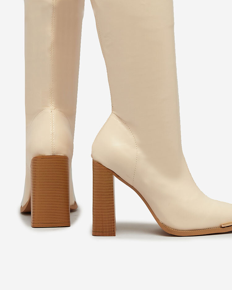 Royalfashion Bottes à enfiler sur le genou pour femmes Beige Lasones