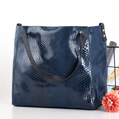 Sac cabas femme en peau de serpent bleu marine - Sacs à main