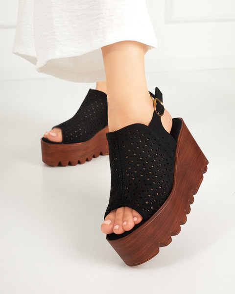 Sandales compensées ajourées noires pour femmes Jomana - Footwear