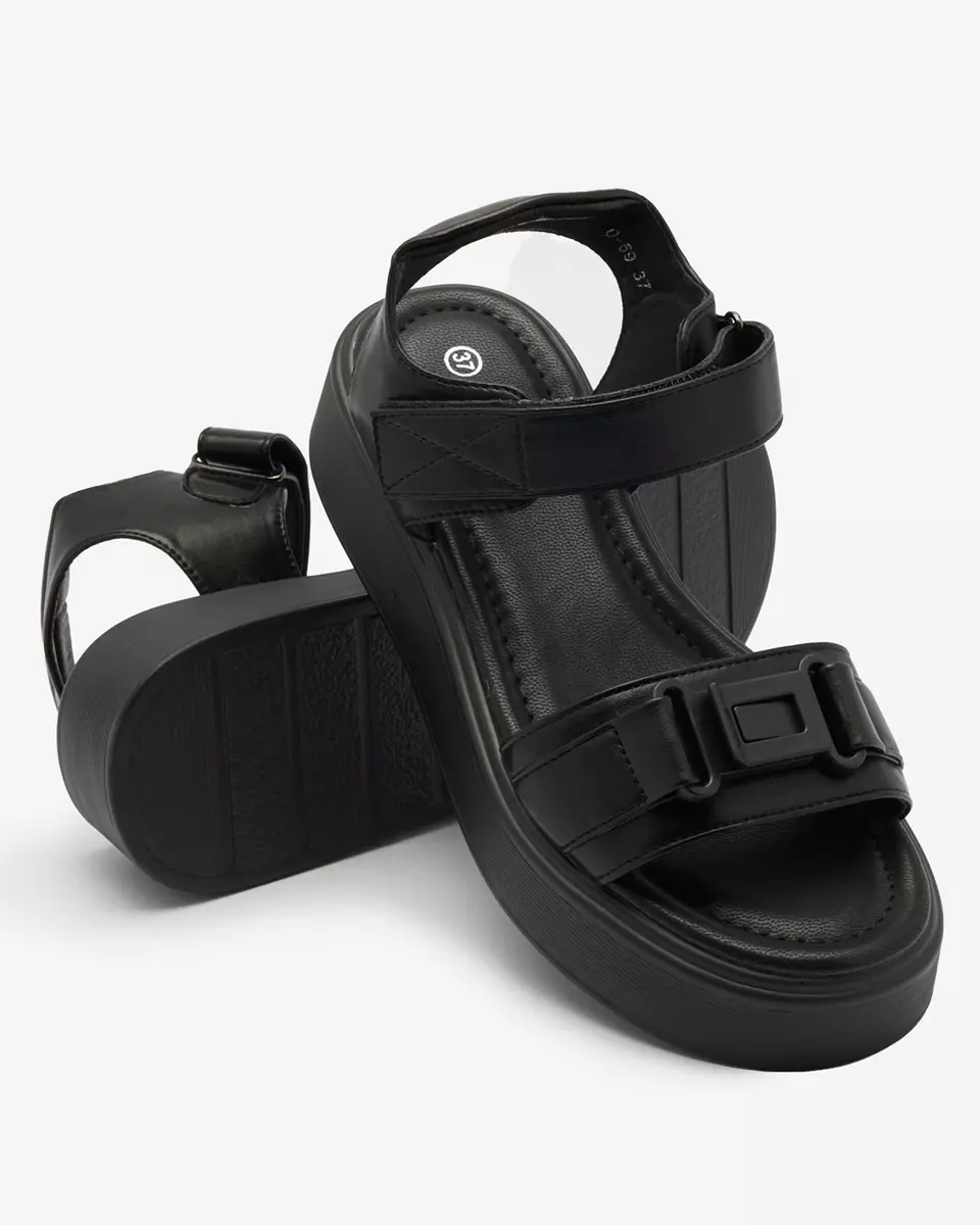 Sandales noires pour femme à semelle plus épaisse Allopa- Footwear
