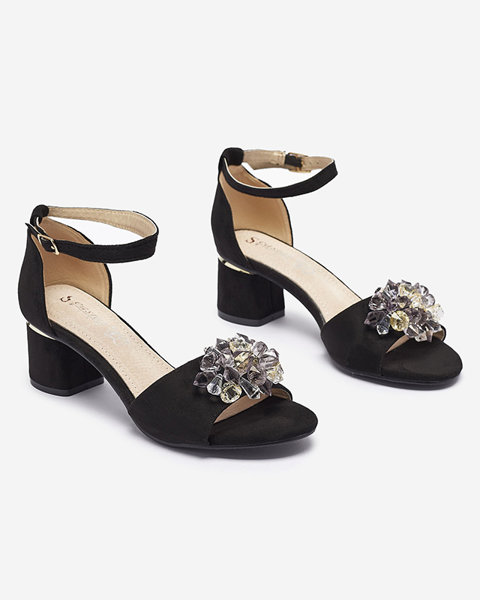 Sandales noires pour femmes sur tige avec cristaux décoratifs Cerosso- Footwear