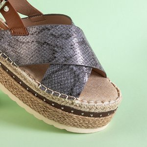 Sandales pour femmes grises a'la en peau de serpent sur la plateforme Odiane - Chaussures