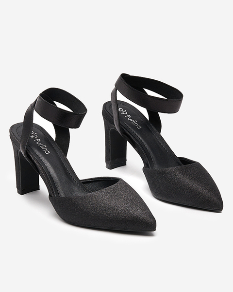 Sandales pour femmes sur le poteau en noir avec des paillettes Brossi - Footwear
