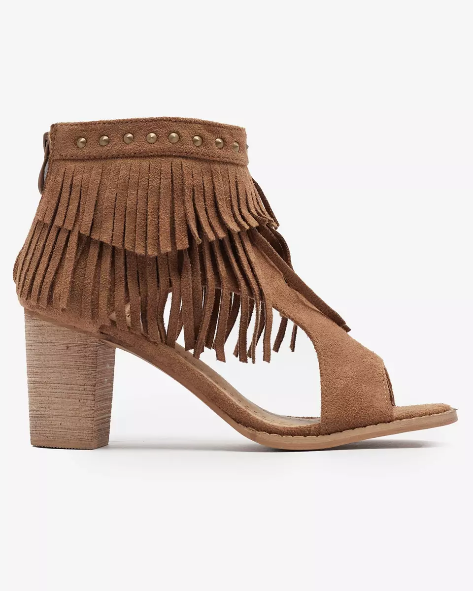 Sandales pour femmes sur tige avec glands en couleur camel Dovsi- Footwear