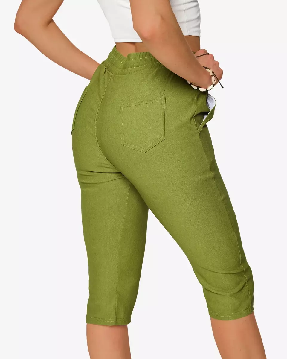 Short 3/4 en tissu vert pour femme PLUS SIZE- Vêtements