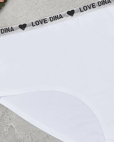 Slip femme blanc avec une bande décorative avec des inscriptions - Underwear