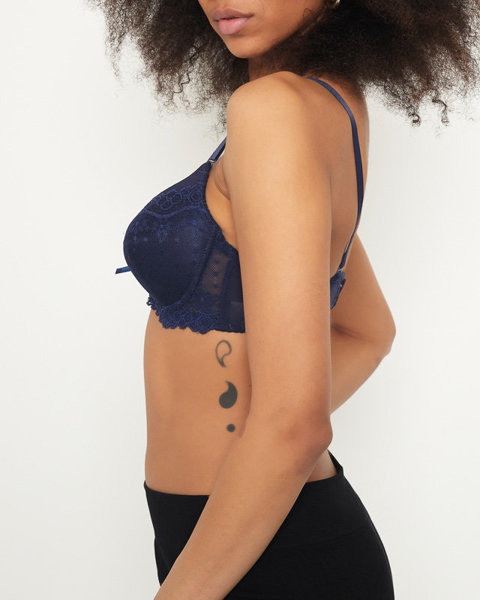 Soutien-gorge push-up bleu marine pour femme avec dentelle - Sous-vêtements