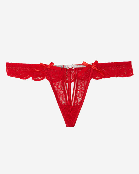 String femme dentelle rouge avec ornements - Sous-vêtements