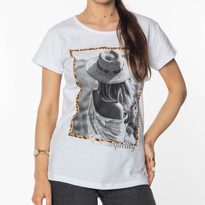 T-shirt femme blanc imprimé - Vêtements
