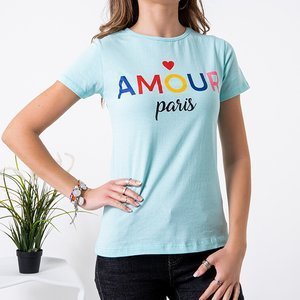 T-shirt femme bleu avec inscription - Vêtements