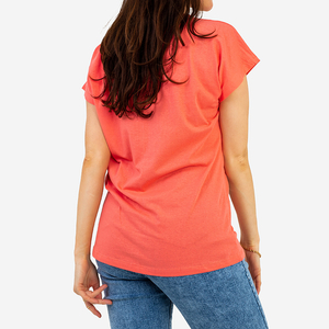 T-shirt femme corail avec paillettes et imprimé - Vêtements