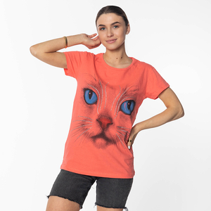 T-shirt femme corail imprimé chat - Vêtements