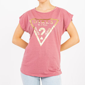 T-shirt femme rose foncé imprimé doré - Vêtements