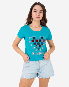 T-shirt femme turquoise avec imprimé - Vêtements