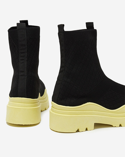 Bottines pour femmes noires et jaunes à talon plat Seritis - Footwear