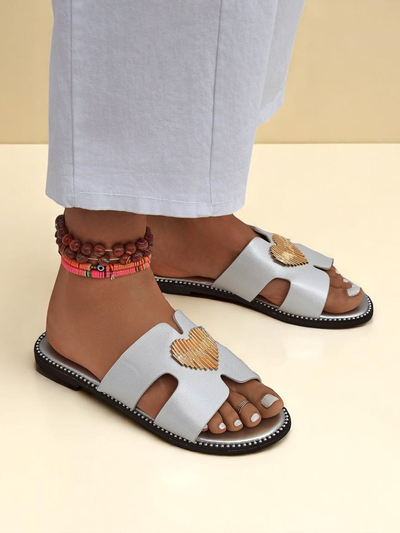 Royalfashion Mules plates pour femmes Heart Chic