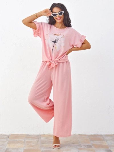 Ensemble décontracté Royalfashion pour femmes avec un haut à manches courtes et un pantalon large