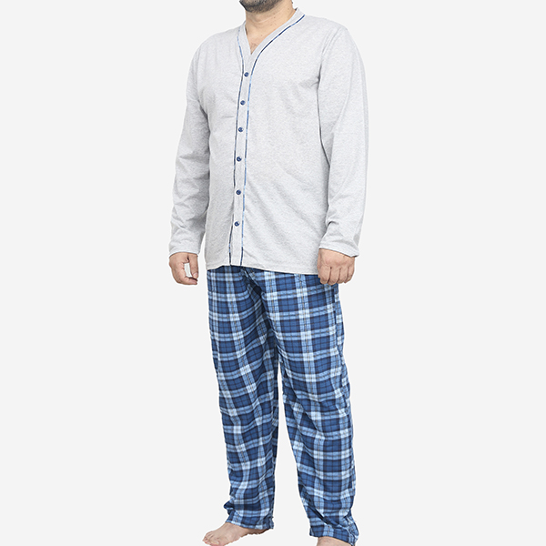 Pyjama gris boutonné pour hommes- Vêtements