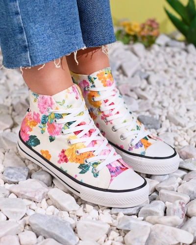 Royalfashion Baskets hautes blanches à imprimé floral pour femme Fahenna
