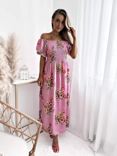 Robe midi rose à motif floral pour femme - Vêtements