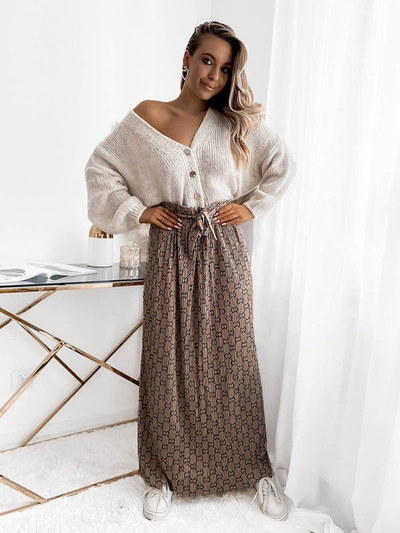 Jupe maxi plissée à motifs pour femme marron clair - Vêtements