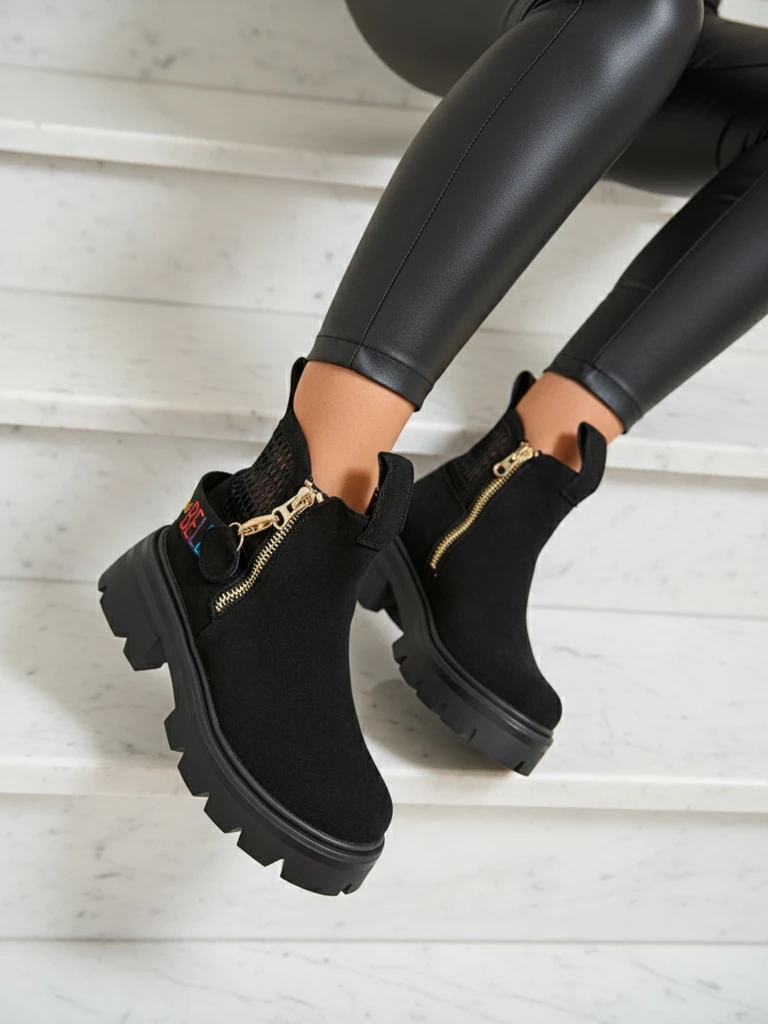 Royalfashion Bottes en daim écologique pour femme en noir Refaset