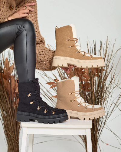 Royalfashion Bottes de trappeur isolées en peau de mouton pour femme, couleur camel Lery Walk