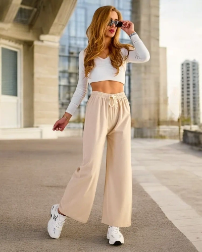 Royalfashion Pantalon large côtelé pour femme