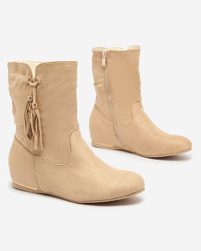 Royalfashion Bottes en éco-suède beige avec ancre cachée Lovely