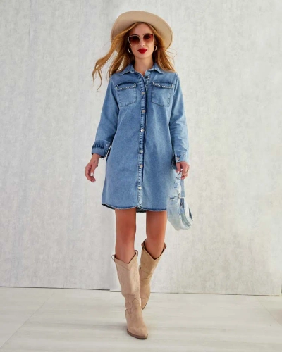 Royalfashion Mini robe a'la denim en coton pour femme