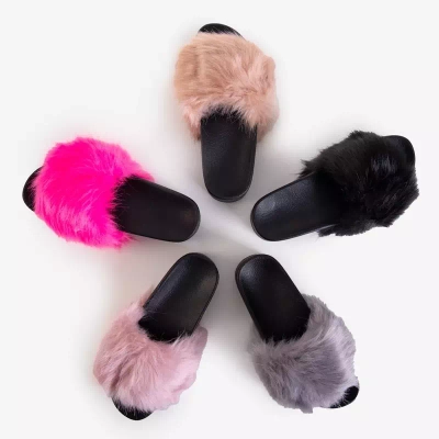 Pantoufles compensées rose fluo pour femmes avec fourrure Lorina - Chaussures