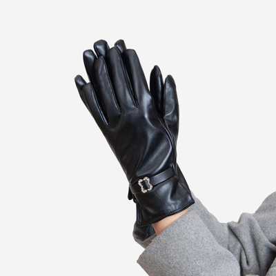 Gants classiques noirs en éco-cuir pour femmes avec boucle - Accessoires