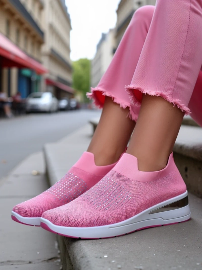 Baskets compensées pour femmes Royalfashion à enfiler avec des strass Qelavise