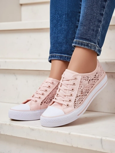 Baskets roses pour femmes Tissu Kalipso – Baskets ajourées à semelle plate