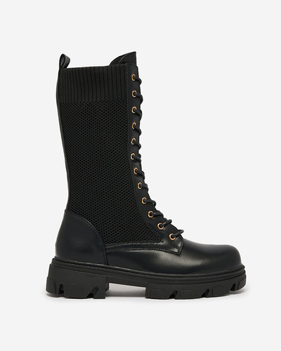 Royalfashion Bottes à talons plats ajourées noires pour femme Kaliffo