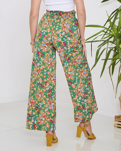 Pantalon palazzo vert à fleurs orange pour femme - Vêtements