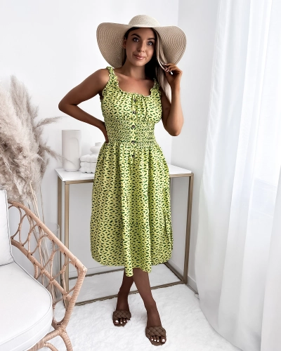Robe femme au genou avec imprimé en vert- Vêtements