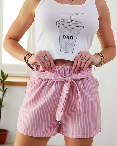 Shorts pour femmes Royalfashion avec élastique et cordon de serrage à la taille dans un motif rayé