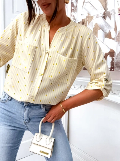 Chemise rayée pour femmes Royalfashion avec des citrons et un col en V