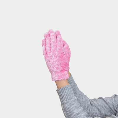 Gants en tricot rose clair pour femme avec fourrure - Accessoires