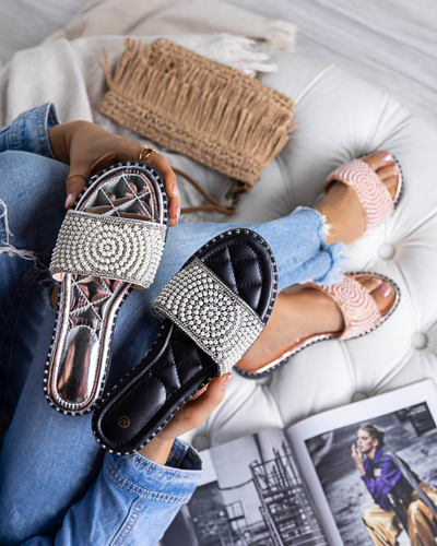 Chaussons pour femme rose et or avec ornements Ahaio - Chaussures