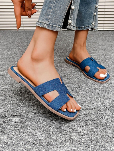 Royalfashion Tongs à semelle plate pour femmes Eval