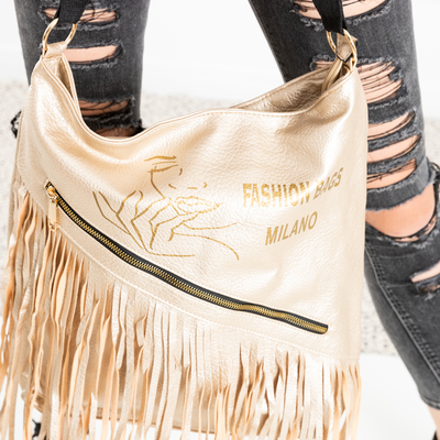 Grand sac à main pour femme doré à franges - Sacs à main